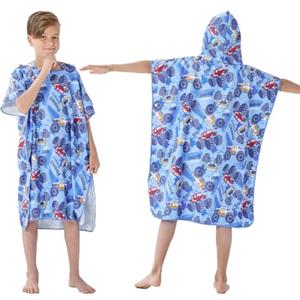 jooeer Bambini Swim Poncho Surf Poncho Asciugamano con Cappuccio, Robe da Bagno Towel in Microfibra Assorbente, Accappatoio per Surf Viaggi Campeggio Piscina Spiaggia, Auto Blu