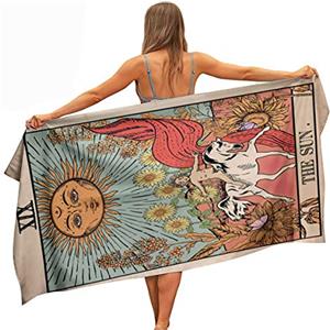 Ulticool - Fiori Naturali e Tarocchi Retrò Vintage - Microfibra Leggero Viaggio - Telo Mare da Bagno ad Asciugatura Rapida - 160 x 80 cm - per Viaggi Fitness Piscina Palestra Sport - Microfiber