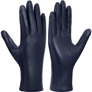 GSG SINCE 1998 Guanti da Donna in Vera Pelle Touchscreen Guanti Invernali in Pelle di Pecora Foderati in Calda Lana blu navy Large