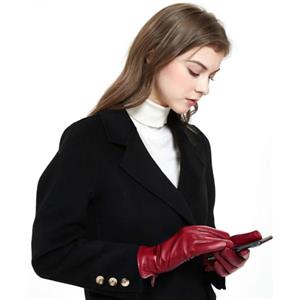 ZLUXURQ Guanti da guida invernali con touchscreen in vera pelle di agnello rosso morbida da donna foderati in cashmere