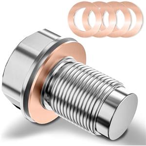 JIZZU Bullone Magnetico per Scarico Dell'olio M12 x 1,25, Motore in Acciaio inox, Tappo di Scarico Dell'olio Magnetico, a Prova di Perdite, con Guarnizione in Rame a Prova di Schiacciamento, Raccordi