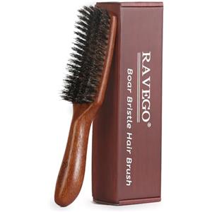 RAVEGO Spazzola per capelli, spazzola con setole di cinghiale per donna, uomo, bambino, spazzola con setole naturali per capelli sottili e fini, setole rigide, spazzola per barba e baffi