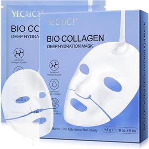 Generisch Collagene Maschera Viso, Collagene Maschera Profondo, Anti-Rughe Maschera Lifting, Collagene Maschera Idratante, Maschere Idrogel Viso per Tutti i Tipi di Pelle 6PCS