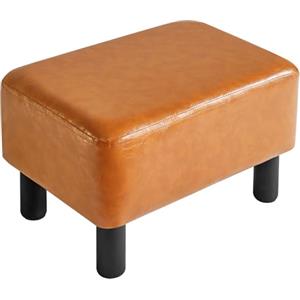 IBUYKE Poggiapiedi piccolo da 42 cm, in pelle PU, poggiapiedi moderno, per soggiorno, camera da letto, rettangolare, con seduta imbottita e gambe in legno di pino, arancione, RF-BD217