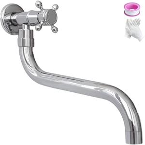 KOPYFANTAP Rubinetto a Parete Acqua Fredda Lungo, Girevole a 360° Rubinetti da Esterno a Muro Giardino, Monocomando Rubinettos a Parete Cromato per Cucina Lavello Bagno Lavabo, G1/2