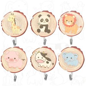 VISTYL 6 ganci appendiabiti per bambini, ganci da parete per cameretta dei bambini, graziosi ganci adesivi per mucche, leone, elefante, tigre, gufo, scimmia, asciugamani, zaini, chiavi