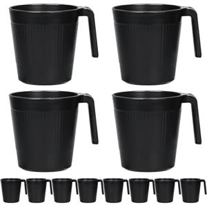 Greentainer Set di 8 tazze da caffè infrangibili e leggere, con manico, per adulti, per acqua, latte, tè, lavabili in lavastoviglie e adatte al microonde (nero)