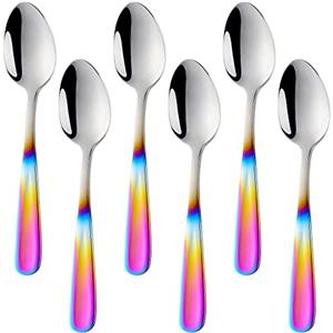BISDARUN Set di 8 cucchiaini da caffè in acciaio inox gradiente arcobaleno, cucchiaini da dessert