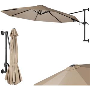 BAKAJI Ombrellone a Muro da Giardino Diametro 300 cm, Parasole a Parete con Struttura in Metallo, Gazebo Air Vent da Esterni con 8 Ribs e Copertura in Poliestere Waterproof Impermeabile (Ecru)