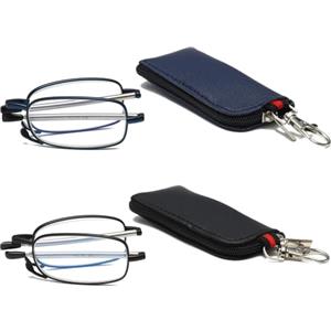 Viseng 2 pack mini occhiali da lettura pieghevoli ultra sottili in metallo occhiali da lettura anti luce blu con compatto e portatile Ultralight piccolo caso in pelle 3.0
