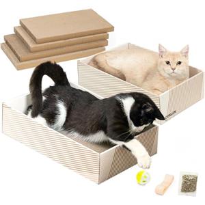 Conlun Tiragraffi per Gatti con 4 Tiragraffi Gatto & 2 Scatole Separate in Cartone & 1 Pallina per Gatti, 2 in 1 Giochi Interattivi per Riposo e Divertimento, Ideale per Compleanni Regalo
