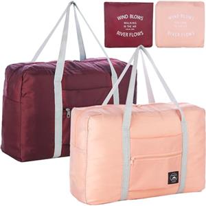 INVODA Borsone da viaggio pieghevole Tote Carry on Bagagli Spirit Airlines Oggetto personale Borsa sportiva da palestra Resistente all'acqua Weekender Borse da notte per donne e uomini, Rosa+Rosso, 17.7 L x