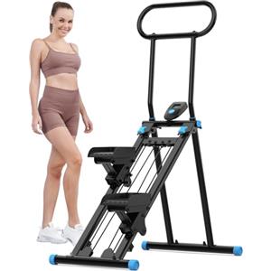 HXD-ERGO Vertical Climbing Machine, Stepper Pedale Portatile Pieghevole, Cross Trainer con Display LCD per Strumenti, Allenamento a Casa, Palestra, Manubrio Regolabile (Nero-blu)