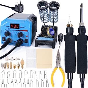 YIHUA 939D-II Kit Pirografo Per Legno Penna Pirografica con Pennino a Filo + Penna Pirografica a punta solida 2-IN-1 con 20 punta a filamento e 10 Pirografo con punta piena(EU PLUG)