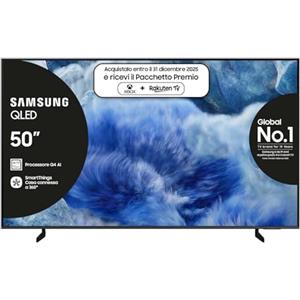 Samsung QLED 4K Vision AI Smart TV 50'' QE50Q8FAAUXZT, Q8F, Q4 AI Processor, 4K Upscaling, OTS Lite, Air Slim Design, 100% di Volume Colore con Quantum Dot, PACCHETTO INTRATTENIMENTO, 2025