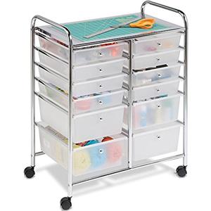 Bakaji Carrello Multiuso Doppio In Acciaio Cromato Doppia Cassettiera 12 Cassetti e 4 Ruote Carrellino Organizer Salvaspazio Per Bagno Casa Ufficio Estetista Lavoro (Bianco)