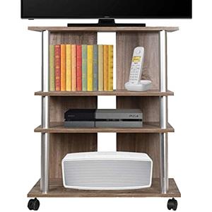 Bakaji Mobile TV in Legno MDF con 3 Ripiani Porta Console Videogiochi DVD e 4 Ruote Mobiletto Carrello Porta Televisore Design Moderno Dimensione 60 x 45 x 80,5 cm braccio supporto braccetto (Brown)