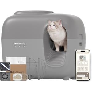 PetSnowy Snow+ Lettiera Gatto Autopulente con Stop all'odore di TiO2 alla fonte/Controllo tramite APP/7 livelli di protezione/Rilevamento multiplo di gatti, Max Capacità 83L per gatti 1,5-9 kg