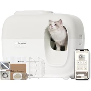 PetSnowy Snow+ Lettiera Gatto Autopulente con Stop all'odore di TiO2 alla fonte/Controllo tramite APP/7 livelli di protezione/Rilevamento multiplo di gatti, Max Capacità 83L per gatti 1,5-9 kg