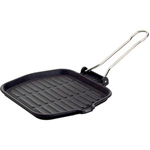 ILSA Bistecchiera Quadrata in Ghisa Smaltata 20x20 cm - Superficie Rigata per Cottura Sana di Carne e Verdure