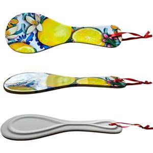 GMM POGGIA MESTOLO CERAMICA, PORTA CUCCHIAIO, ACCESSORIO DA CUCINA, UTENSILE DA CUCINA MULTIUSO CON STAMPA MAIOLICHE, CM 28