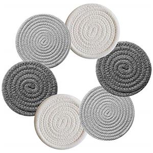 MOLEDA Sottobicchieri da Tavola Intrecciati in Cotone per Bevande, Set di 6 Pezzi Ø 11cm, Personalizzati Moderno Minimalista Rotondo Coasters for Drinks (Bianco, Grigio Scuro, Grigio Chiaro)