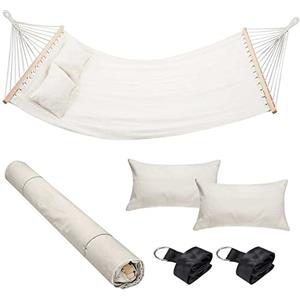 Bakaji Amaca da Giardino Doppia 2 Posti 232 x 148 cm Barre Trasversali in Legno Rivestimento in Poli Cotone con 2 Cuscini e Cinghie Design Moderno Per Giardino Terrazzo Campeggio (Beige)