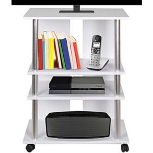 BAKAJI Mobile TV in Legno MDF con 3 Ripiani Porta Console Videogiochi DVD e 4 Ruote Mobiletto Carrello Porta Televisore Design Moderno Dimensione 60 x 45 x 80,5 cm braccio supporto braccetto (Bianco)