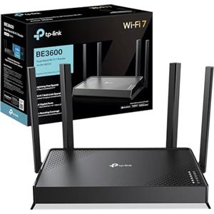 TP-Link WiFi 7 Archer BE220 Router BE3600Mbps Dual-Band, 5 Porte Gigabit | VPN, MU-MIMO, 4 Antenne Esterne, 4K-QAM, MLO, Beamforming, HomeShield, Non Supporta xDSL/FTTC/FTTS, Copertura Massimizzata