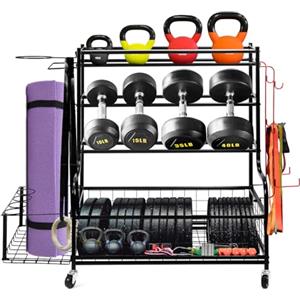 QWORK® Rastrelliera Manubri, Rastrelliera per Tappetino Yoga, Supporto per Manubri con Ganci, per Manubri, Kettlebell, Tappetini per Yoga