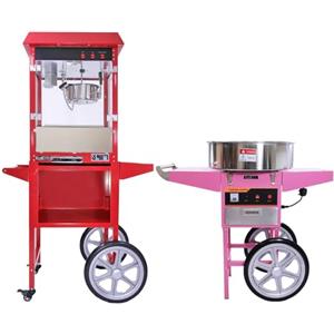KuKoo Macchina per Pop Corn e Zucchero filato con carrello - Acciaio inox - Contenitore 226 Gr Pop Corn - Contenitore 50cm Zucchero filato - Perfetto per professionisti - Feste, eventi, fiere, matrimoni.