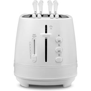 De'Longhi CTLAP2203.W Tostapane con Pinze, Controllo Progressivo del Grado di Tostatura, Indicatori Luminosi, Cassetto Raccoglibriciole, Piedini Antiscivolo, Potenza 550 Watt, Plastica, Bianco
