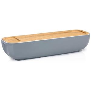 alpina Contenitore per il pane con coperchio/tagliere in bambù, manici, 40 x 12,2 x 8,5 cm, grigio