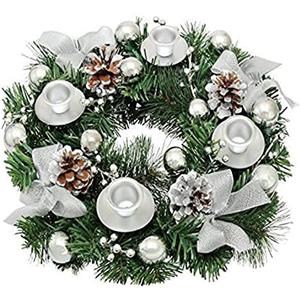 Bseical Corona Natalizia Avvento, Ghirlanda Natalizia con 4 Portacandele, Portacandele Natalizio da Tavolo Centro, Centrotavola Natalizio Elegante, Decorazioni Natalizie per Casa Interno Candele Addobbi (A)