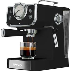 EVVO Intensa Retro Macchina da caffè Espresso, Acciaio Inossidabile 18/8, Nero