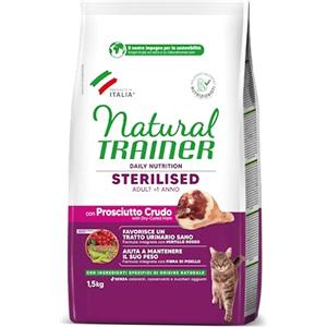 Natural Trainer Crocchette per Gatti Sterilizzati con Prosciutto Crudo - 1,5 kg