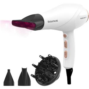 Taurus - Asciugacapelli Fashion Ionic | 2600 W | Motore AC professionale | Tecnologia ionica anti crespo | Potenza regolabile | 3 livelli di temperatura e 2 velocità | concentratore e 2 diffusori