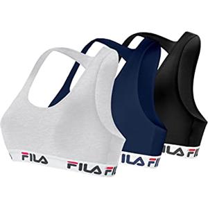 FILA Reggiseno Sportivo Donna in cotone, senza rinforzo, set di 3, Nero, Blu, Grigio, Taglie L