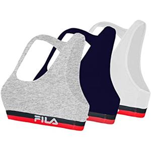 FILA Reggiseno Sportivo Donna in cotone, senza rinforzo, set di 3, Nero, Blu, Grigio, Taglie M