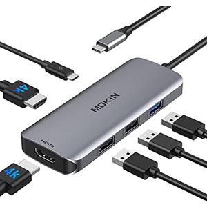 MOKiN Docking Station USB C a doppio adattatore HDMI, MOKiN USB C Hub doppio monitor HDMI per Windows, adattatore USB C con doppio HDMI, 3 porte USB, PD compatibile per Dell XPS 13/15 ecc.