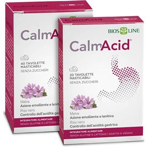 BIOS LINE Calmacid - Integratore Alimentare 40 Tavolette Masticabili con Calcio Carbonato, Riso Nero, Camomilla e Malva per il Controllo dell'Acidità Gastrica