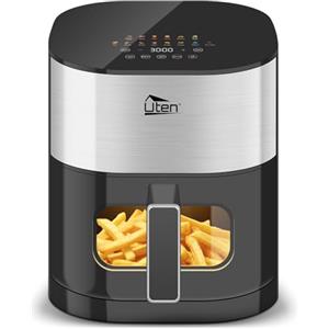 Uten Doppia Resistenza Friggitrice ad Aria 5,5 L con Finestra, Schermo Colori, 14 Menu Preimpostati, Avvio Ritardato, Filtro dell'olio, 2 Resistenza Controllare Indipendente, Cibo Senza Capovolgimento
