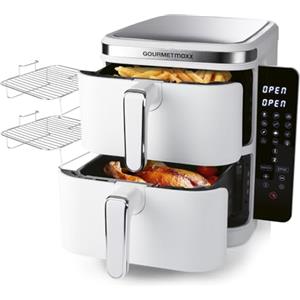 GOURMETmaxx FryUp Friggitrice ad aria calda verticale a doppia camera | Airfryer verticale | display touch pieghevole | 32% salvaspazio | capacità 10 l | friggitrice ad aria calda 2 camere