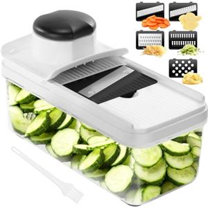 Vihoom Mandolina per Verdure, Affetta Taglia Verdure Manuale, Mandolina Affettatrice Professionale, con 5 Lame Intercambiabili per Cipolla Cetriolo Zucchine Carote (Nero)