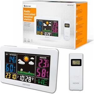 Denver Stazione meteo digitale automatica Denver WS-540WHITE. Wireless. Display LED a colori. Termometro igrometro digitale per la misurazione della temperatura e dell'umidità interna/esterna.