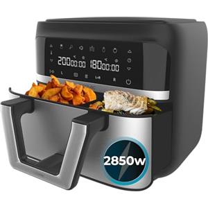 Cecotec Friggitrice ad Aria 9 Litri - Air Fryer Cecofry Dual 9000. 2850W, Dietetica e Digitale, Pannello Tattile, Divisibile in 2, Temperatura Doppia e Regolabile, 6 Modalità, Tecnologia PerfectCook