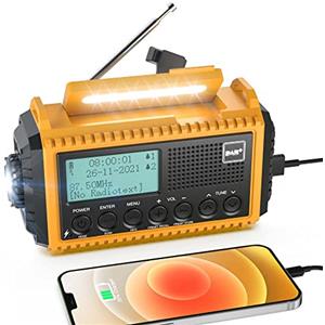 Mesqool Radio manovella DAB/FM con batteria 5000mAh, radio solare portatile,LED e luce di lettura,radio DAB+ da cantiere IPX4, radio di emergenza e allarme SOS Adatto per escursionismo, campeggio, all'aperto