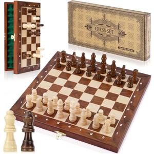 Peradix - Scacchi magnetici con 2 regine extra, scacchiera in legno, per bambini, scacchi pieghevoli in legno, per principianti, ideali da portare in viaggio, 30 cm