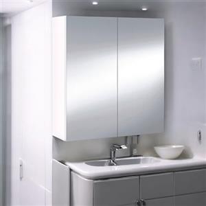 Dmora - Mobile pensile Lafayette, Mobile per bagno, Armadietto sospeso, Bianco lucido, 60x21h65 cm, 2 ante