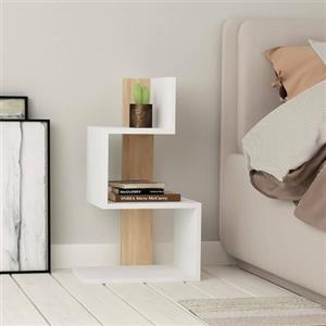 Dmora - Tavolino da salotto Ukdah, Tavolo basso da caffè, Portariviste per divano, Ripiano da soggiorno, 42x30h72 cm, Bianco e Rovere